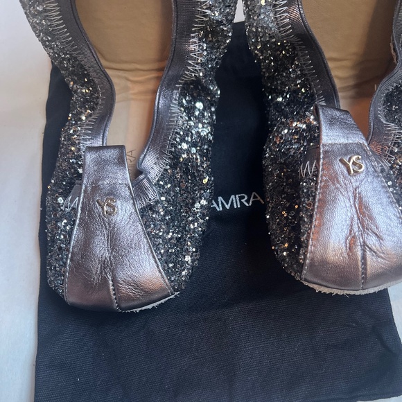 Yosi Samra Oxidized Silver Ombre Glitter Serena Foldable Ballet Flat Shoes 8 - Picture 10 of 16